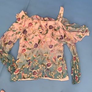 100% silk off the shoulder frilly feminine top